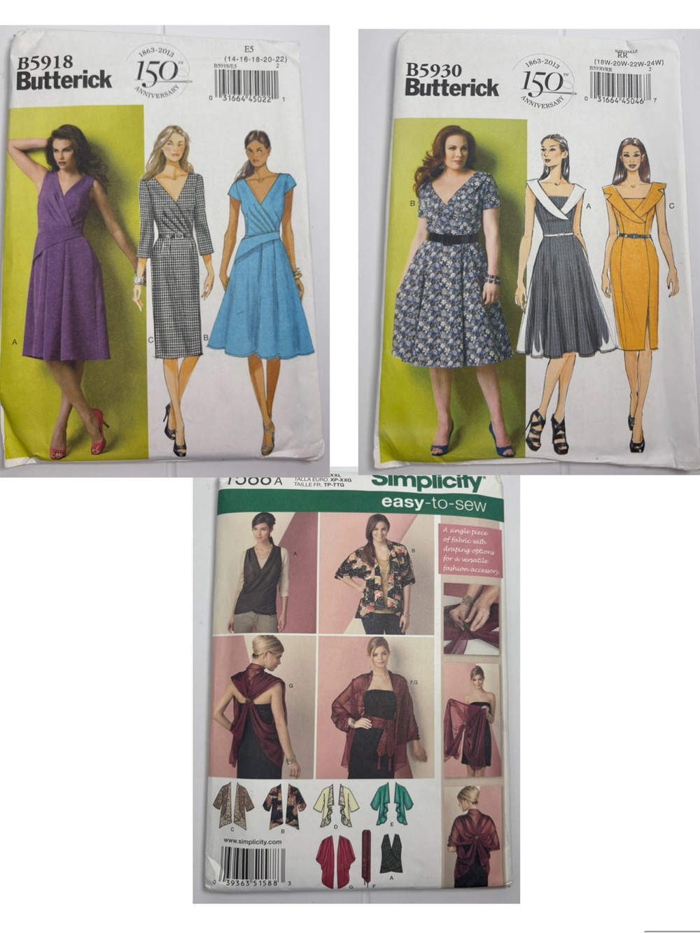 Plus Size Sewing Pattern Bundle Butterick Simplicity Dress Wrap Shawl UNCUT